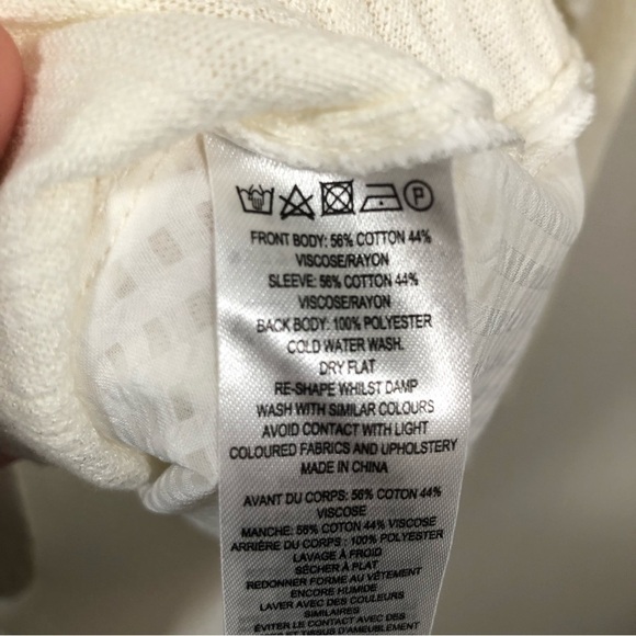 French Connection White High-Low Top Soft Light Sweater Knit & Check Gauze SMALL - Picture 4 of 5